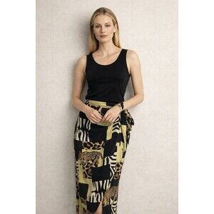 Rebecca Reid Vintage Silk Midi Wrap Skirt Cheetah Novelty Print Size 10 Artsy